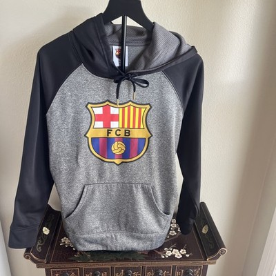 FC Barcelona Gray Sweatshirt Hoodie S Soccer FCB Crest Fan Apparel