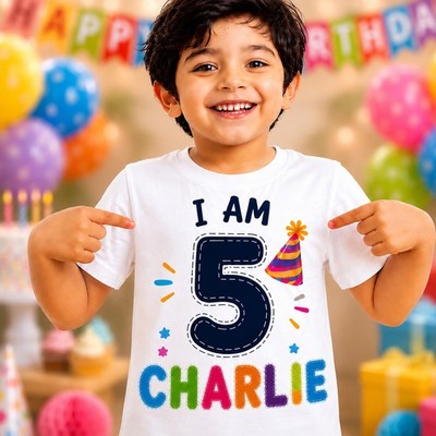 Personalisiertes T-Shirt 5. Geburtstag, Ich bin 5 Name Party Tee
