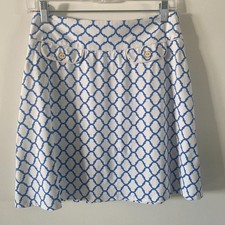 J. McLaughlin Women's White Blue Mosaic Print A-Line Skirt Size 2 K10