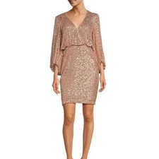 Eliza J Gold Blouson Sleeve Sequin Surplice Dress New With Tags Size 8 Party