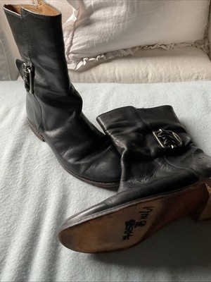 Frye Harness Boots Womens 7.5B BLACK Leather Ankle Engineer Western ROPER
