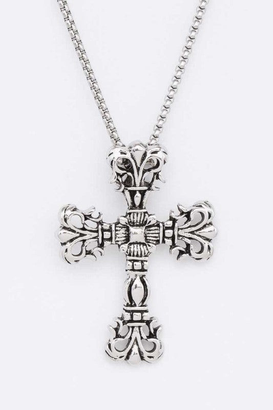 Engraved Cross Stainless Steel Pendant Necklace