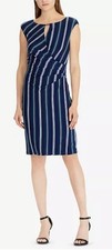 Lauren Ralph Lauren Sleeveless Wrap Dress Navy Stripe Cap Sleeve Size 12 READ