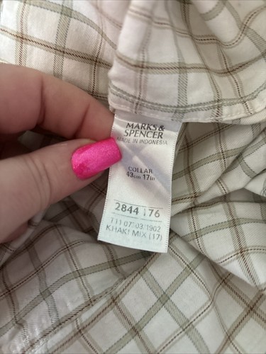 Mens M&S Marks&spencer 17” Beige Check Long Sleeve Twill Casual Work Shirt - Picture 6 of 7