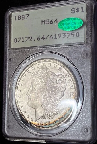 🔥😈1887 Morgan Dollar $1 PCGS MS64 - OGH 1ST GEN RIM TONED AND CAC!!! L👀K!😈🔥