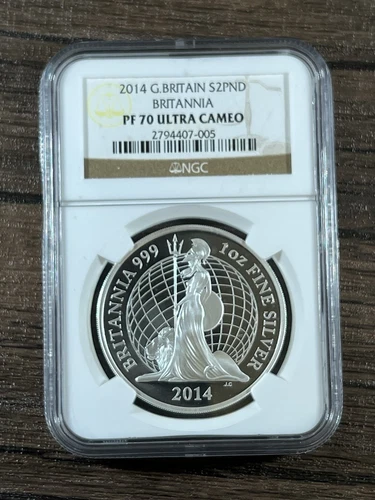 2014 Great Britain 2 Pound 1 Oz Ultra Cameo Silver Britannia NGC PF70