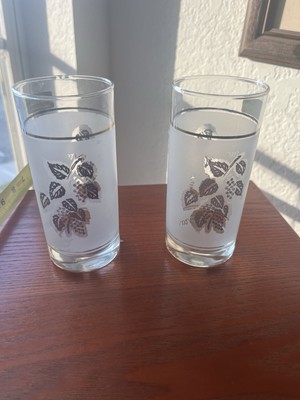 Set Of 2 Vintage Pasabahce Glasses Gold Leaf Print MCM NOS 8 Ounce Tumblers