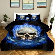 Skull 3D Printed Comforter Set with 1 Comforter, 2 Shams, 1 Cushion Cover