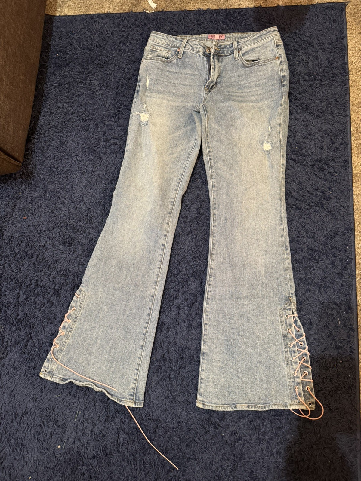Juicy Couture Women's Lace Up Flare Jeans Size 29 Light Blue Wash Low Rise