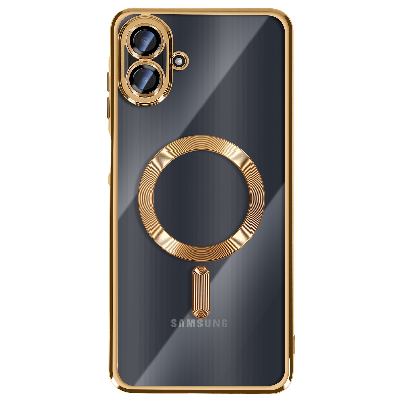Coque Galaxy A07 Avizar en silicone transparent avec bordure dore chrome