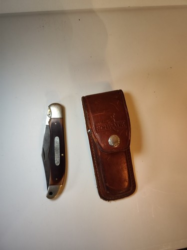 Old Timer Schrade 1250T USA Single Blade Folding Pocket Knife w/ Leather Sheath