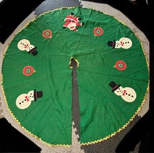 Vintage 1950's Felt Santa Snowman Christmas Tree Skirt Made In Japan
