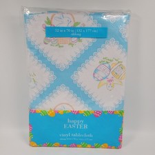 VTG Happy Easter Flannel Backed Vinyl Tablecl...