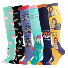 Funny Compression Socks Men Women Running Travel Stockings Cartoon Pattern