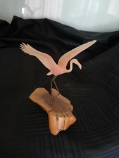 signed John Perry Handmade Flamingo Bird Figurine Wood Base Sculpture