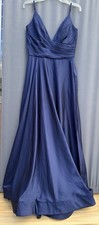 La Femme Satin Gown, Navy, Sz 12, New