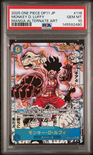 2025 ONE PIECE JAPANESE MANGA ALTERNATE ART OP11-118 MONKEY D. LUFFY PSA 10