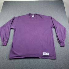 Vintage 90s Russell Athletic Purple Blank Long Sleeve Shirt Made in USA Large