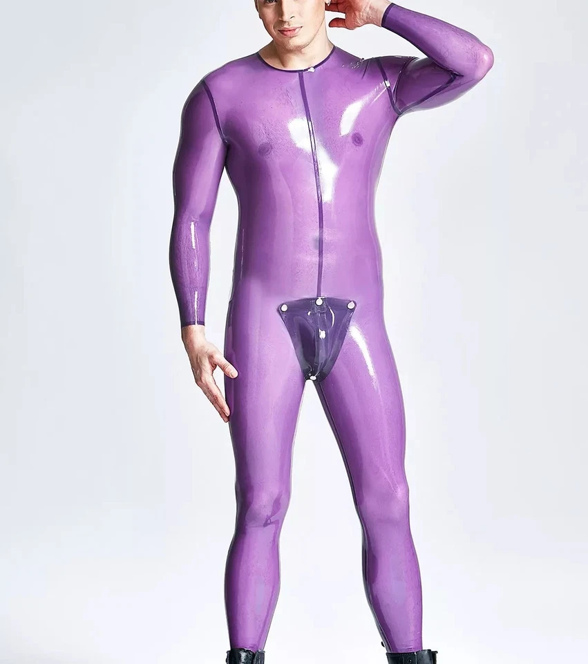 Male Latex Bodysuit with Codpiece Pocket Neck entry Rubber Catsuit no Zip Custom - Image 2 of 4