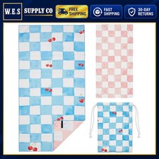 Beach Towel 71x36 Inches Microfiber with Bag Blue Pink Double-Sided