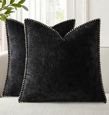 decorUhome Chenille Soft Throw Pillow Covers 18x18 Set of 2, Farmhouse Black 