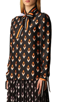 Valentino Garavani Silk Blouse Long Sleeve T-shirt Tie Shirt with Scarf M