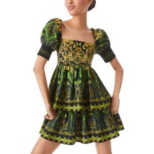 Alice + Olivia EmmaLou Emerald Green Black Rendezvous Tiered Mini Dress SIZE 2