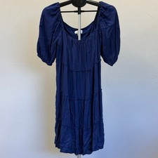 Soma Navy Blue Square Neck Puff Sleeve Tiered Ruffle Midi Dress XL