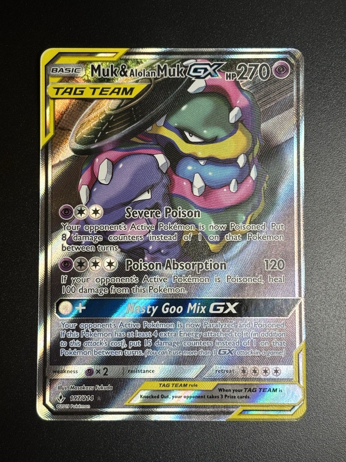 Pokemon Muk & Alolan Muk GX Tag Team Alt Art 197/214 Unbroken Bonds NM
