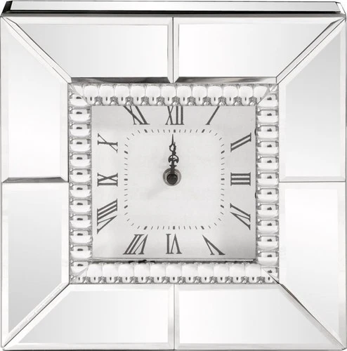 Vintage Square Mirrored Table Clock-Glass Frame - Picture 1 of 2