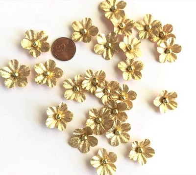 24 Pcs Mini Faux Gold Flower Embellishments Craft Scrapbooking Wedding Decor