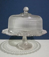 Vtg Imperial Glass Cape Cod 13" Large Cake Stand IG Mark & Ribbed Dome Lid