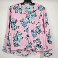 NWT Disney Stitch Girls Pajama Shorts Set Pink Blue Size Medium 7/8 Long Sleeve