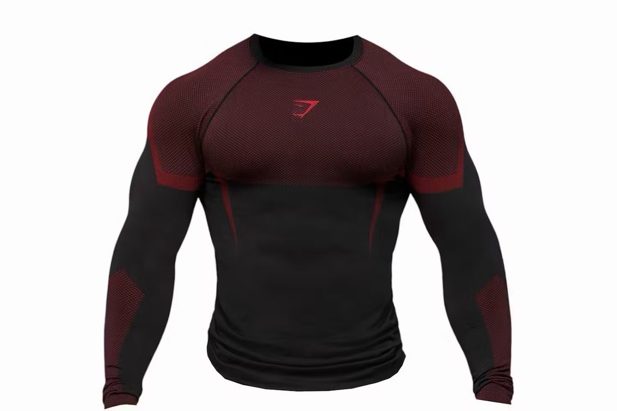 GYMSHARK Onyx 5.0 LONG SLEEVE - Carmine Red Large -NEW - FAST
