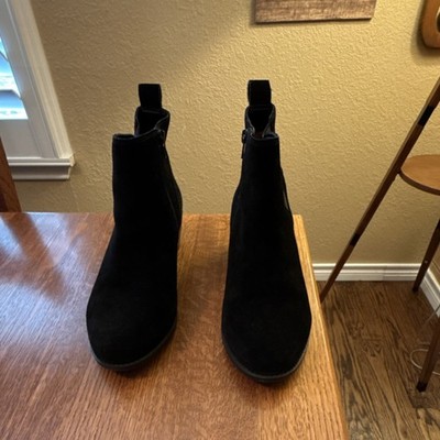 Vionic Roseland Black Suede Ankle Bootie Wide Almond Toe Zip   9.5 W  (NEW)