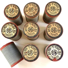 9 Wooden Wood Sewing Thread Spools My-T-Fine No. 24 BR 300 Yards Each Gray NOS