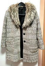 VINTAGE Strickjacke beige 65%Wolle Kunstpelz Kragen Gr.M warm lang Zustand gut