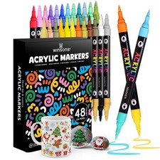 WINSONS 48 Colors Acrylic Paint Marker, Dual 1 Count Pack of 120 , 48