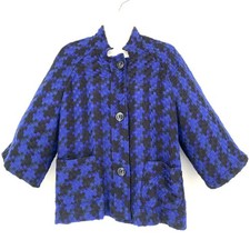 Coldwater Creek Tweed Jacket Blazer PL Black Blue Plaid Front Button Pockets