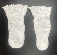 1940s Vintage White Cotton Knit Tube Style Doll Socks 4" x 1 1/2" DS105