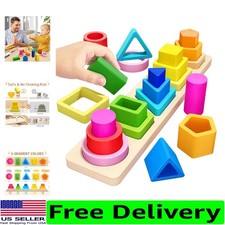 Safe  Engaging Montessori Shape Sorter - 15 Peg-Free Wooden Blocks for Toddlers