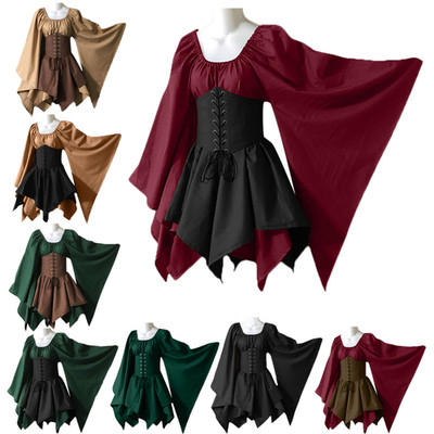 Damen Renaissance Mittelalter Kostüme Kleid Trompetenärmel Gothic Retro Kleid