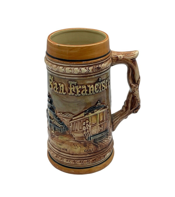 Vintage Clements 1973 Ceramic Mug Beer Stein San Francisco Chinatown Cable Car