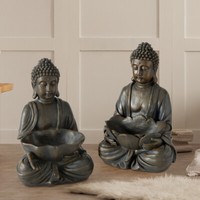 2Er Set Buddha Figuren Lotussitz Wohn Ess Zimmer Feng Shui Deko Kunstharz Braun