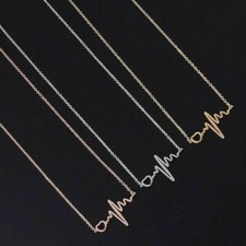 Set of 3 Ladies Stainless Steel Heartbeat Pendant Necklace Adjustable 18" Chain