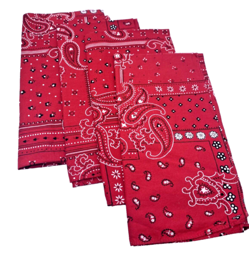 Red Bandana Print Cloth Fabric Napkins Set Lot 4 Red & White Paisley Americana - Picture 1 of 4