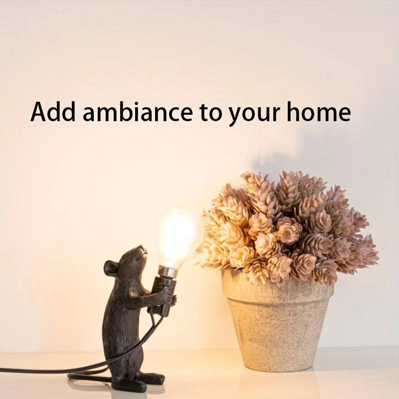 Elegante Lámpara de Mesa Mini Ratón de Inspiración Nórdica Diseño Animal de Resina con LED para el Cuidado de los Ojos Foto 4 de 4