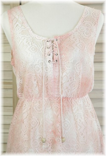Women's Pink Ombre Crochet Beach Cover Up Lace Up Dress Size S - Picture 2 of 8