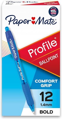 Paper Mate Profile Retractable Ballpoint Pens, Bold Point (1.4mm), Blue, 12 Coun