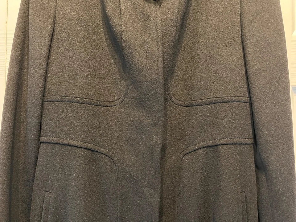 Max Mara Wool Coat Funnel Neck Black Size 8 - Image 2 of 4